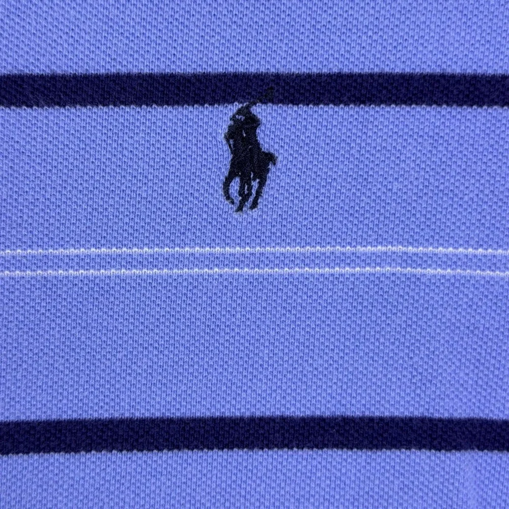 Polo Ralph Lauren Polo Men L Blue Striped Short Sleeve Pony Classic Preppy Golf